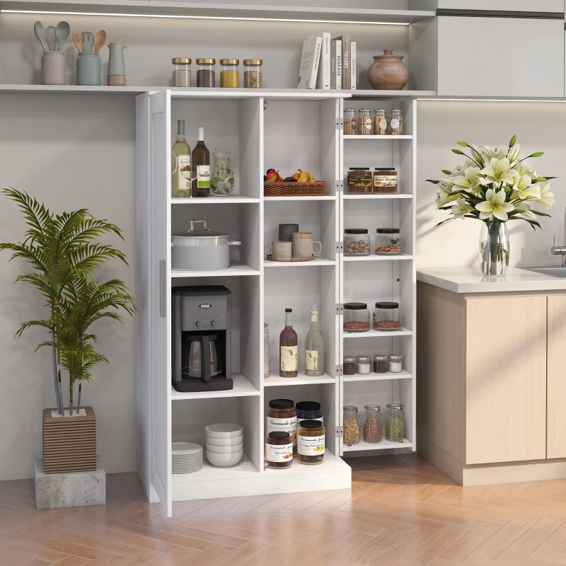 HOMCOM Kitchen Pantry Storage Cabinet, 14-Tier Freestanding Kitchen Cupboard for Living Room, Dining Room Storage, White