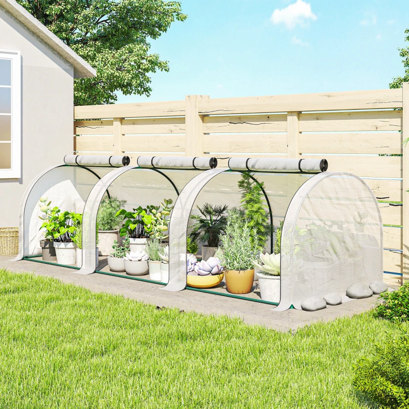 Outsunny 9.7' L x 3' W x 2.5' H Portable Tunneled Greenhouse with 3 Zippered Doors, Water/UV Fighting PE Cover, White