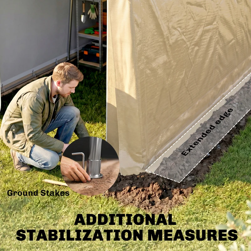 Outsunny 7' x 12' Outdoor Storage Shed Portable Garage with Roll-up Door for Motorcycle, Bike, Garden Tools, Beige