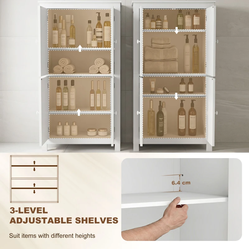 HOMCOM Freestanding Bathroom Cabinet, Tall Bathroom Cabinet with Hidden Storage and Adjustable Shelves, Living Room, White
