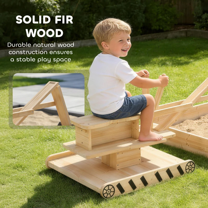 Qaba Wooden Sandbox with Digger, Kids Sandbox with 360° Rotating Seat & Bottom Liner, 72" x 35" x 22"