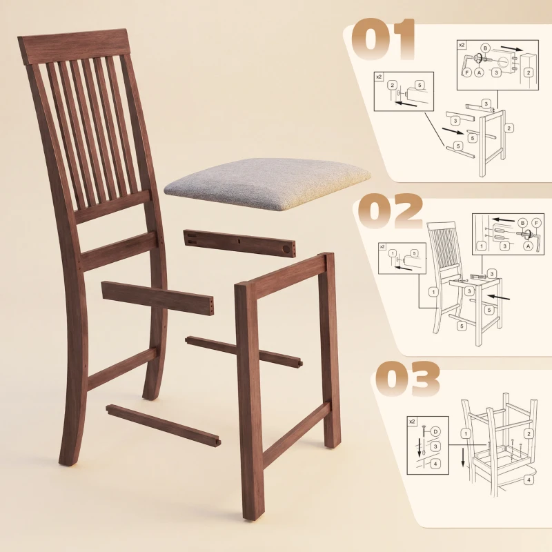 HOMCOM Counter Height Bar Stools with Padded Seat, High Back Kitchen Chairs Set of 2 for Dining Room, Gray and Dark Brown