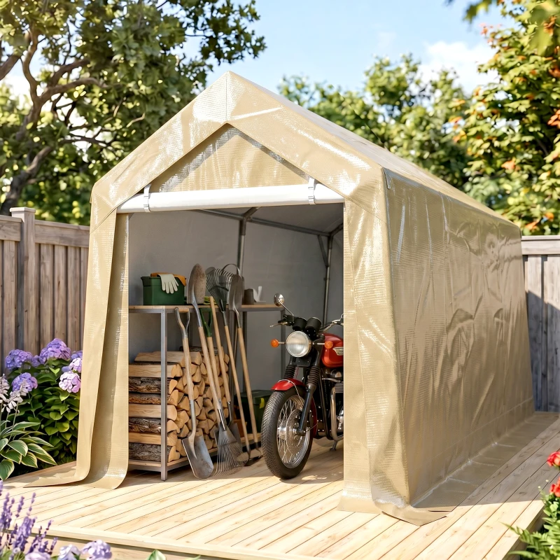 Outsunny Galvanized 7' x 12' Outdoor Storage Tent, Heavy Duty and Waterproof Portable Shed for Bike, Motorcycle, Tools, Beige