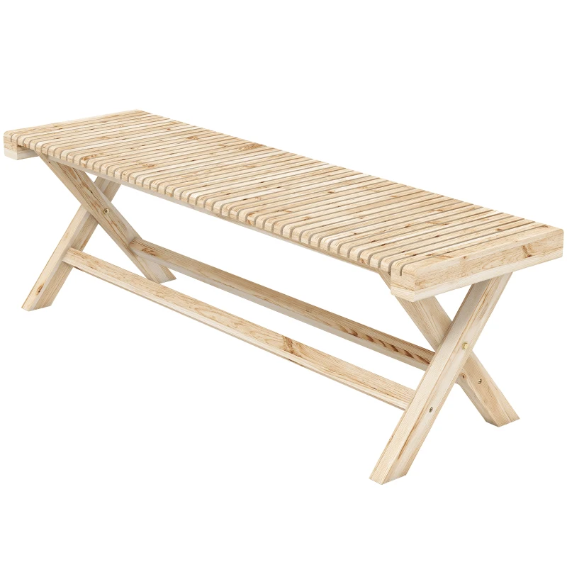 Outsunny 55.1" Garden Bench 2-Seater Outdoor Bench with Slatted Seat for Patio Porch, Natural Wood Finish