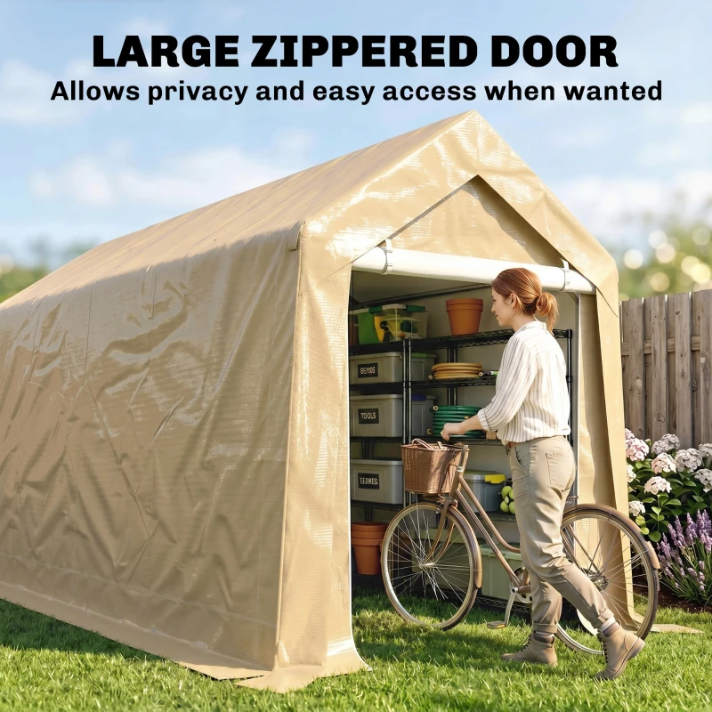 Outsunny Galvanized 7' x 12' Outdoor Storage Tent, Heavy Duty and Waterproof Portable Shed for Bike, Motorcycle, Tools, Beige