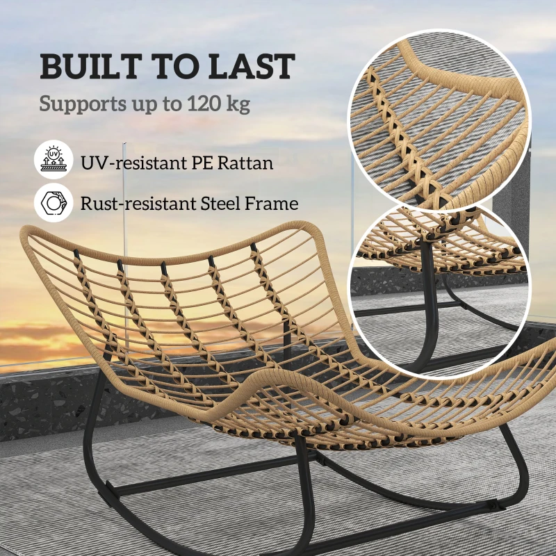 Outsunny Oversized Rattan Patio Egg Chair, Outdoor Rocking Chair with Padded Cushion for Indoor, Porch, Cream White
