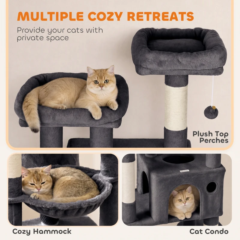 PawHut 79" Extra Large Cat Tree Tower with Dual Baseboard for Large Adult Big Cats, Dark Gray