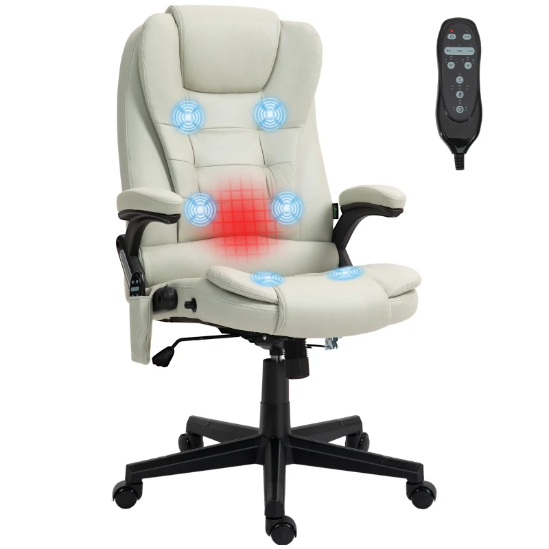 Vinsetto 6 Point Vibrating Massage Office Chair with Heat, Microfiber Massage Desk Chair with Reclining Backrest, Beige