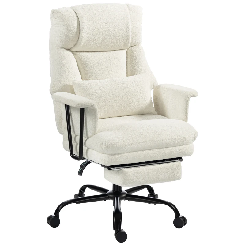 HOMCOM Office Chair, 400 lbs Heavy Duty Linen Computer Desk Chair with Lumbar Support, Wide Seat, Spring Cushion, Cream White