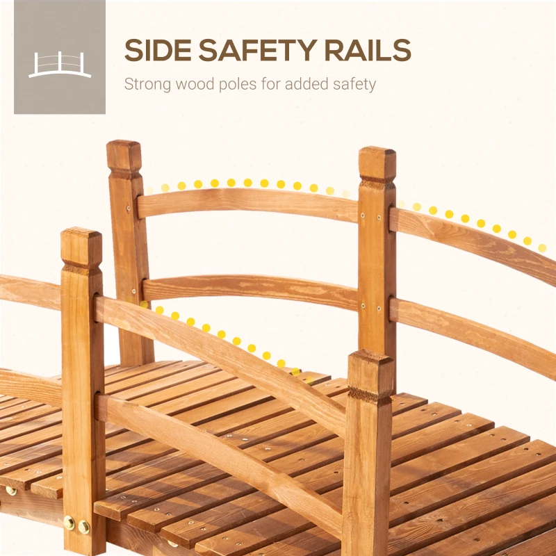 Outsunny 5FT Wooden Garden Bridge Classic Arc Footbridge with Guardrails for Stream Pond Walkway, Orange