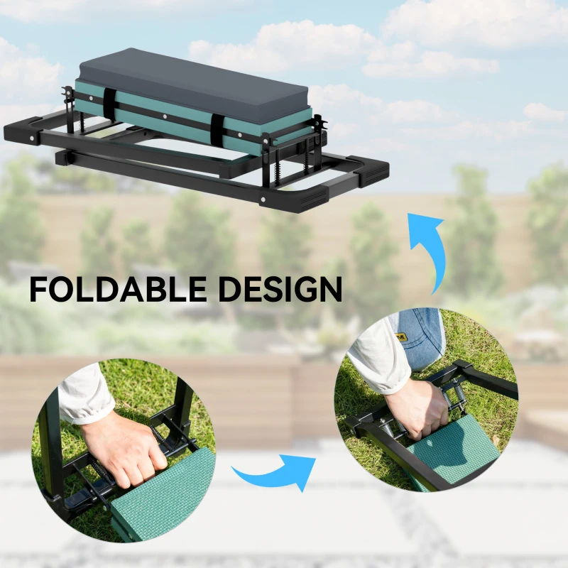Outsunny Garden Kneeler and Seat, Heavy Duty Foldable Gardening Stool with Thicker Soft Kneeling Pad, Extendable Steel Leg