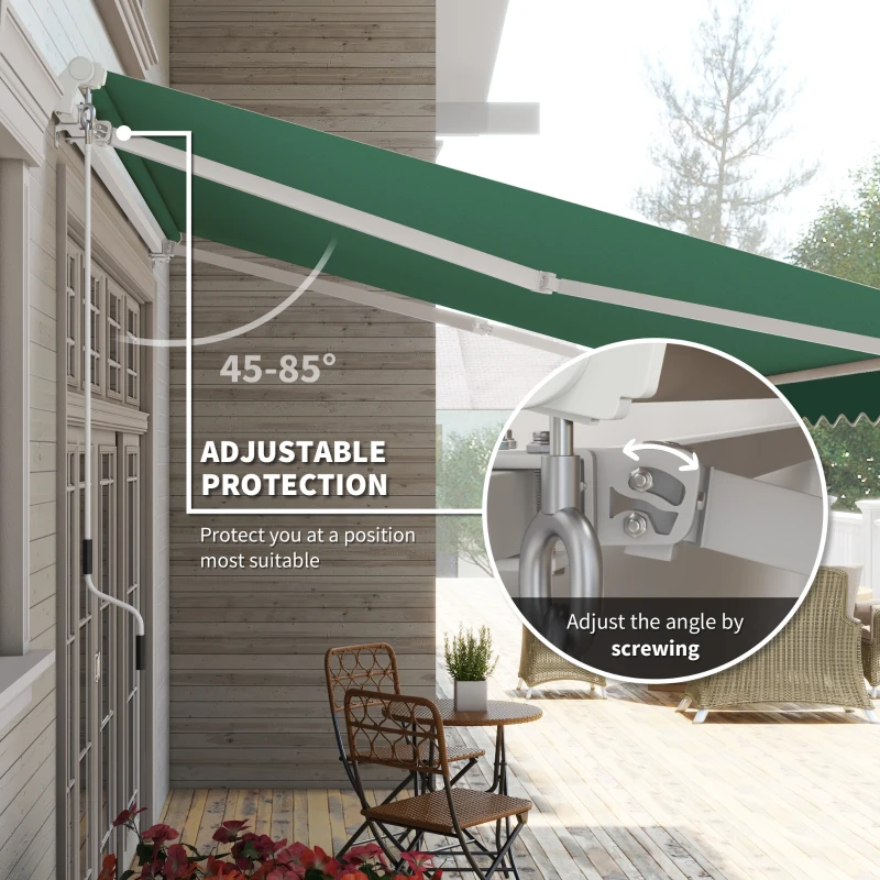 Outsunny 12' x 10' Retractable Awning Patio UV Resistant Fabric and Aluminum Frame for Deck, Balcony, Yard, Green