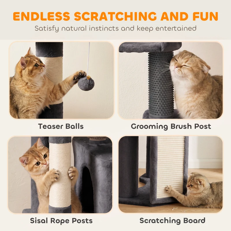 PawHut 79" Extra Large Cat Tree Tower with Dual Baseboard for Large Adult Big Cats, Dark Gray
