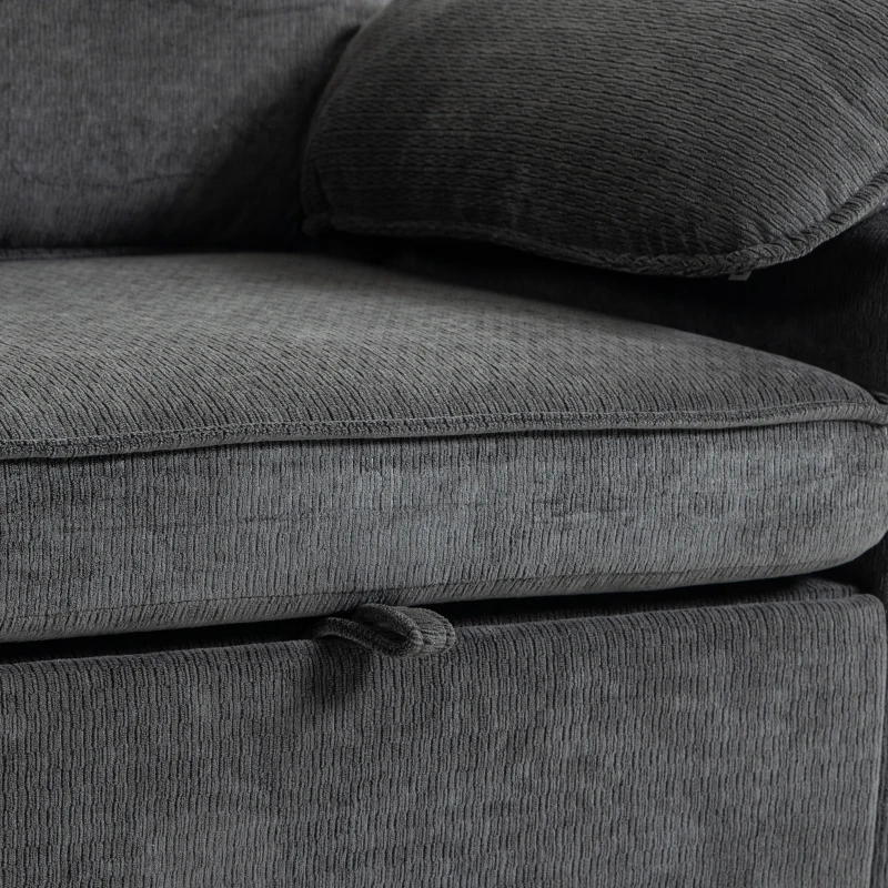 HOMCOM Sectional Sofa Bed, Double Pullout Sleeper Sofa Couch, Chenille Fabric, Dark Grey