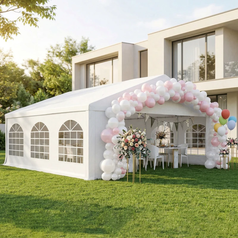 Outsunny 20' x 20' Heavy-duty Large Wedding Tent, Outdoor Carport Garage Party Tent, Patio Gazebo Canopy with Sidewall, White