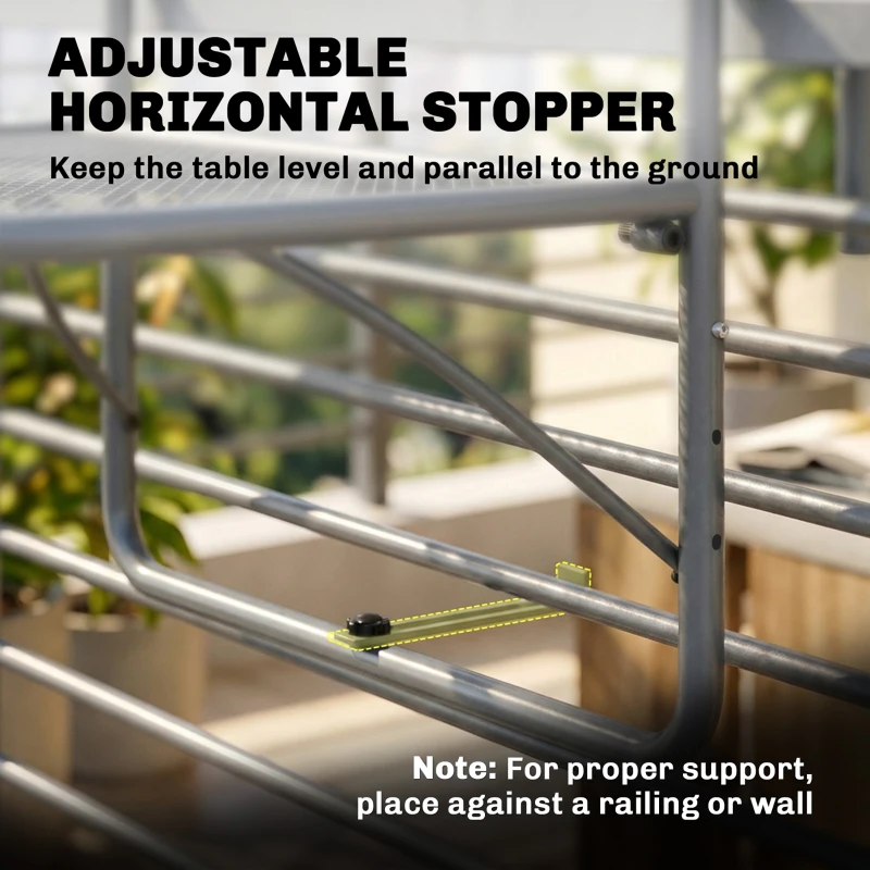 Outsunny Adjustable Balcony Hanging Railing Table, Metal Mounting Mini Wall Desk Storage Rack, Outdoor Flower Stand Serving Table Rectangle, Grey