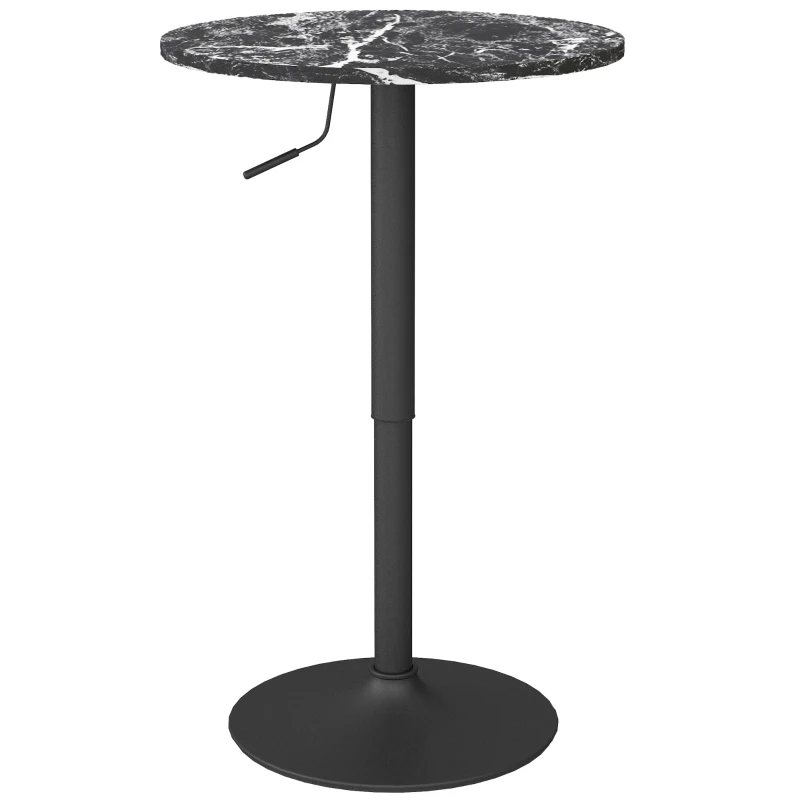 HOMCOM Adjustable Bar Table for 2, Round Pub Table with Steel Base for Home Bar, Small Dining Room, Black Marble