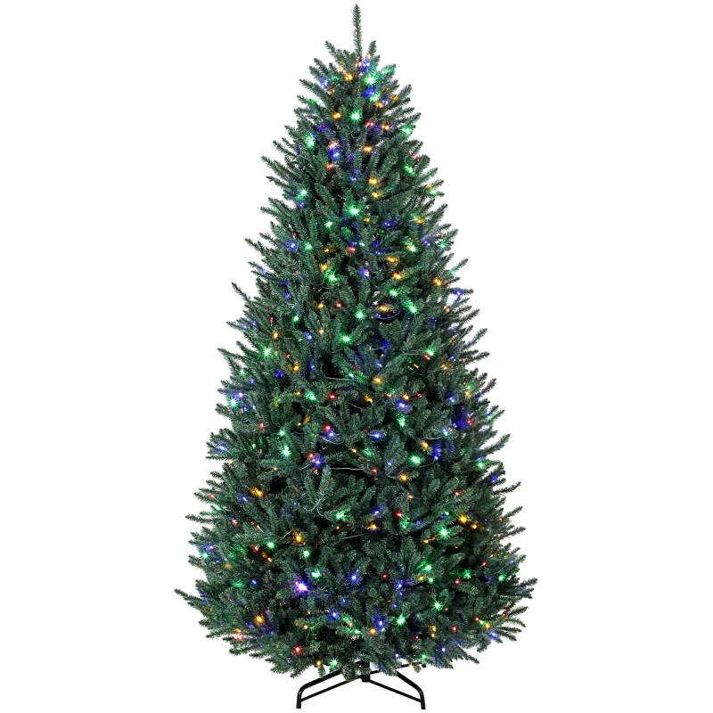 HOMCOM 9ft Prelit Christmas Tree, Colorado Blue Spruce, Easy Plug, Hinged Xmas Tree with Warm White & Multi-Color LED Lights