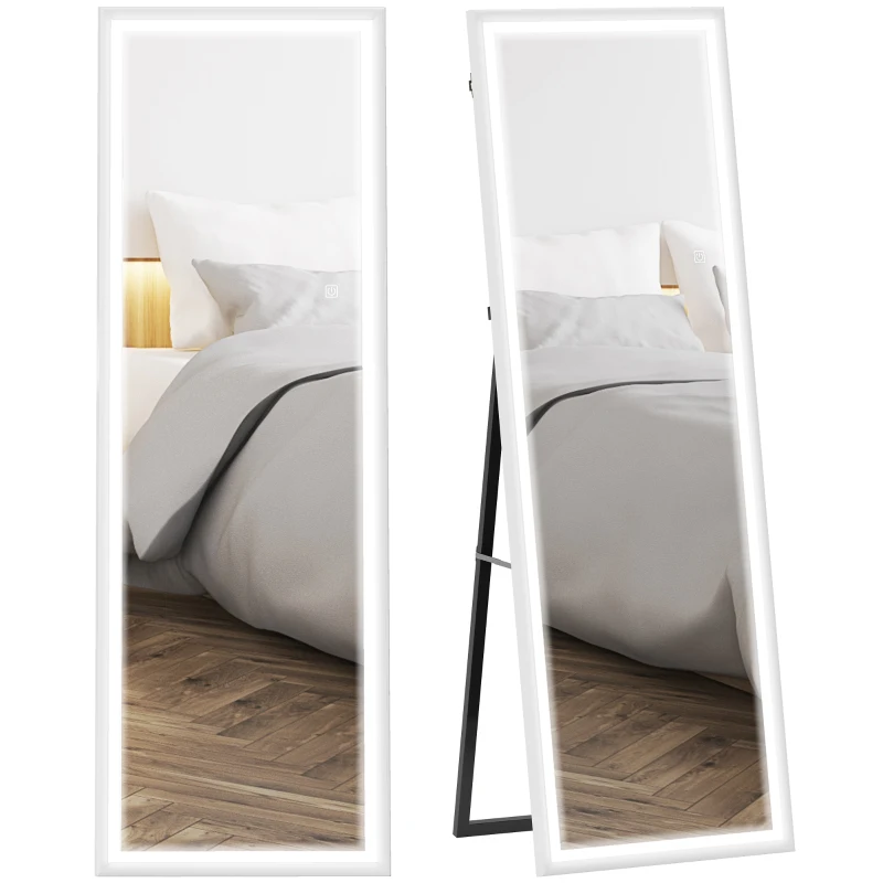 HOMCOM LED Mirror with Dimmable and 3 Colour Lights, 64" x 21" Rectangular Full Body Mirror for Bedroom Living Room, White