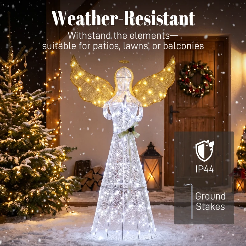 Outsunny 5ft Lighted Christmas Praying Angel Decoration with 180 LED Lights, 8 Modes, Daily Timer, for Sheltered Patio, Yard