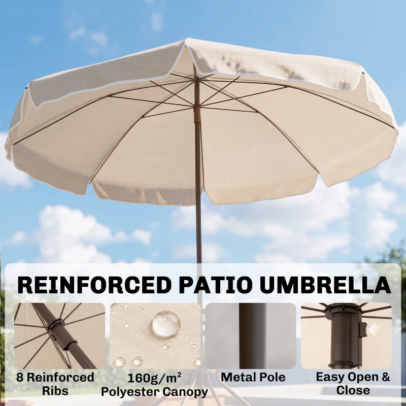 Outsunny 6 Piece Patio Dining Set for 4 with Umbrella, Outdoor Table and Chairs with 4 Folding Dining Chairs & Round Glass Table for Garden, Backyard and Poolside, Beige
