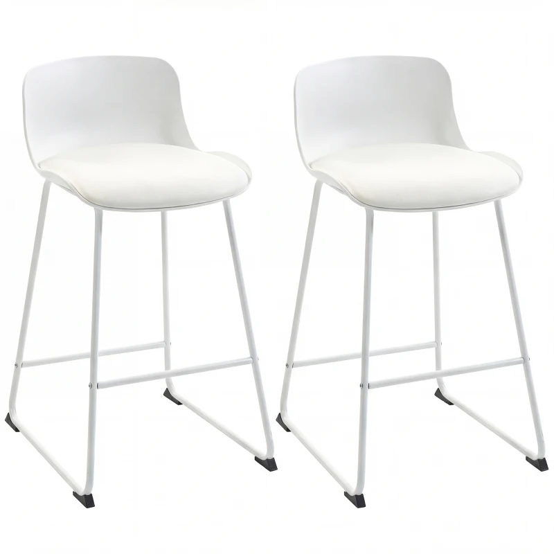HOMCOM Modern Bar Stools Set of 2, PU Leather Barstools, Counter Height Kitchen Chairs for Breakfast Bars, Dining Room, White