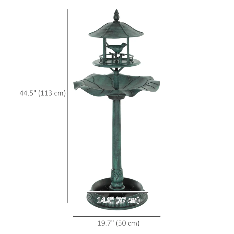 Outsunny 3-in-1 Garden Bird Bath Bowl Pedastal with Large Water Basin, Bird Feeder & Underneath Flower Planter, Green