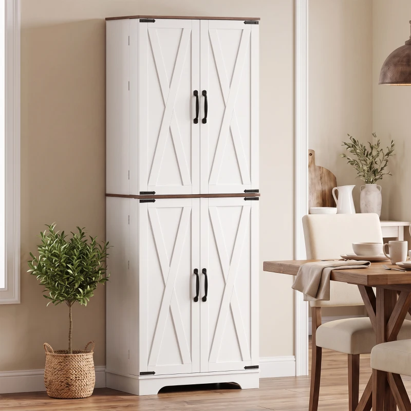 HOMCOM 65" Kitchen Pantry Cabinet Adjustable Shelves Tall Storage Cabinet Door Shelves 8 Shelves Brown White