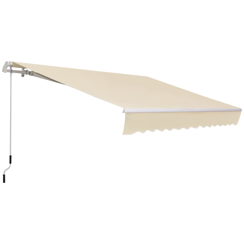 Outsunny 12' x 8' Retractable Awning Patio Awnings Sun Shade Shelter with Manual Crank Handle, 280g/m² UV & Water-Resistant Fabric and Aluminum Frame for Deck, Balcony, Yard, Cream White