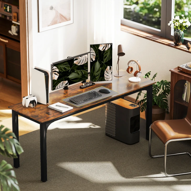 HOMCOM 71" Computer Desk, Desktop Desk with Metal Legs, Rustic Brown