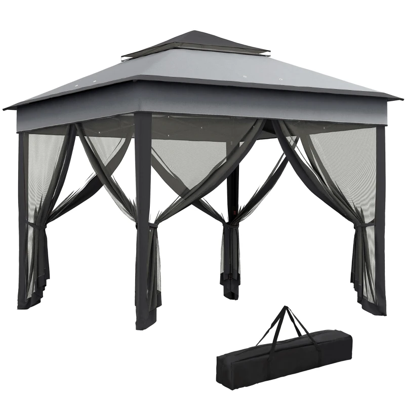 Outsunny 10.7 x 10.7ft Pop Up Gazebo, Adjustable Instant Sun Shelter with UV30+ Roof Cover, Removable Mesh Curtains, Dark Grey