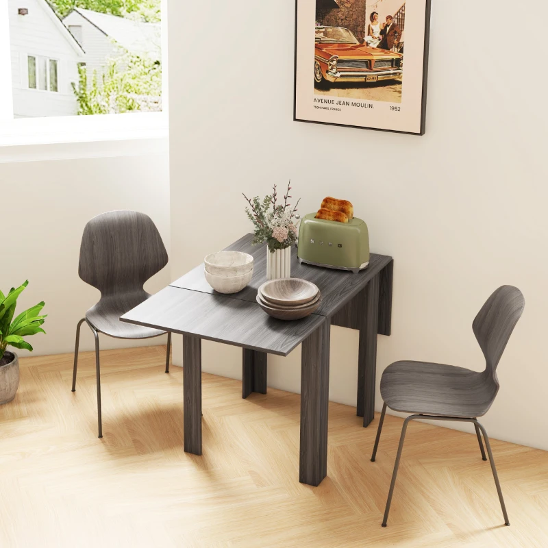 HOMCOM Folding Dining Table, Extendable Kitchen Table for Small Space, Drop Leaf Table for 2-4 People, Grey