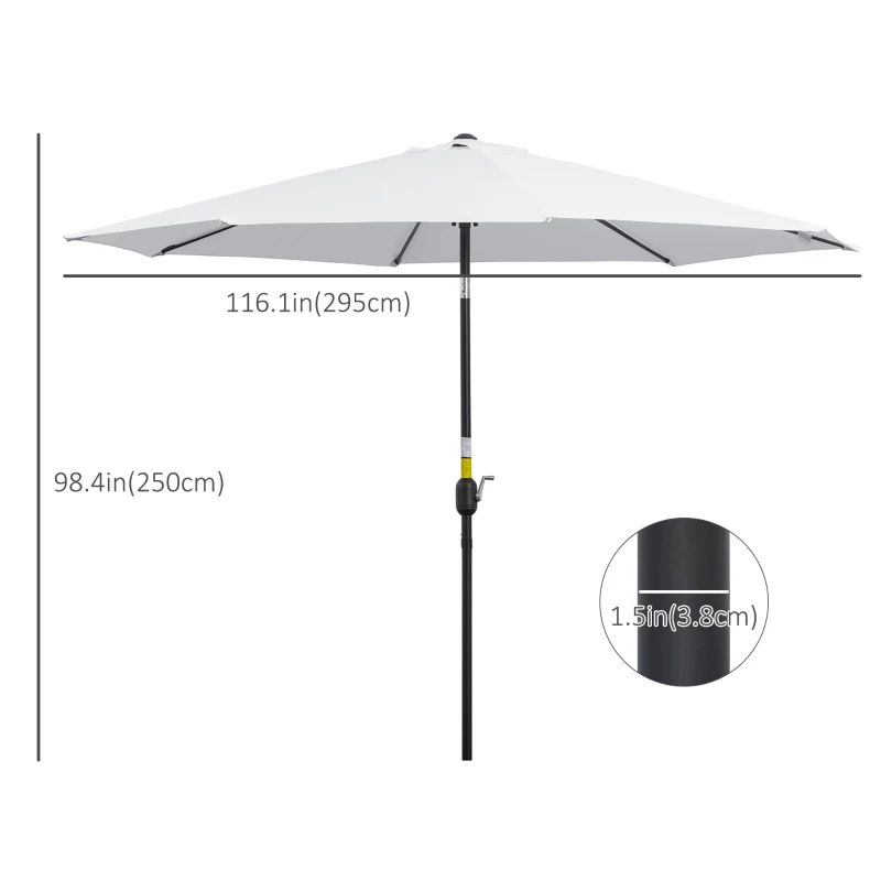 Outsunny 10' x 8' Round Market Umbrella, Patio Umbrella with Crank Handle and Tilt, Outdoor Parasol for Garden, White