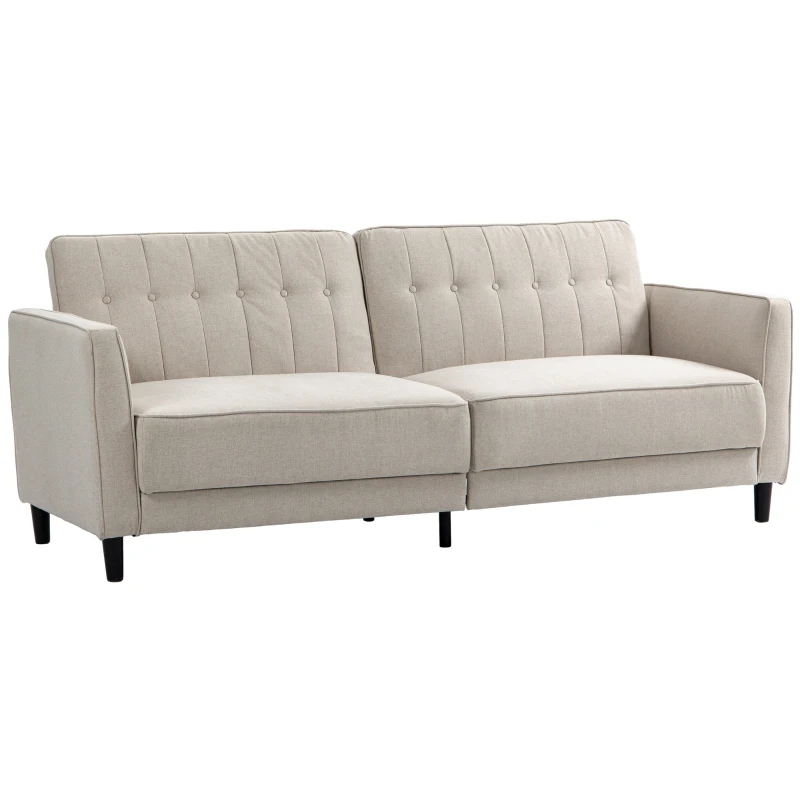HOMCOM Convertible Bed with Couch, Button Tufted Fabric Sofa Bed with Adjustable Back for Living Room, Beige