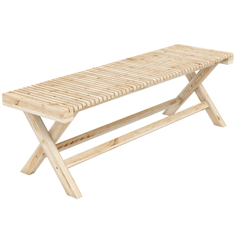 Outsunny 55.1" Garden Bench 2-Seater Outdoor Bench with Slatted Seat for Patio Porch, Natural Wood Finish