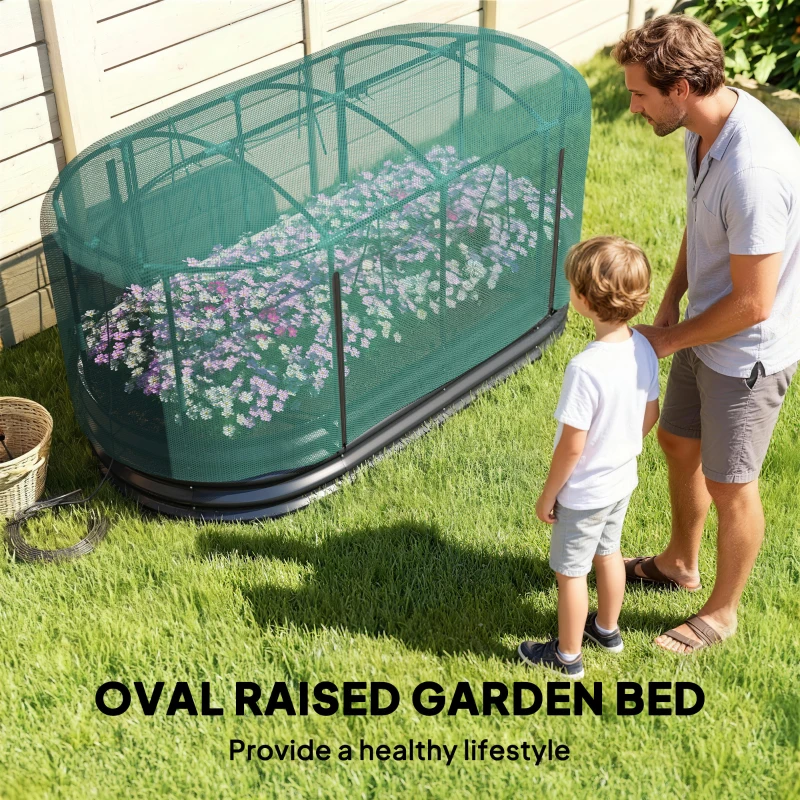 Outsunny 6' x 3' Galvanized Raised Garden Bed with Crop Cage Net Cover and Watering System, Outdoor Planter Box, Dark Grey