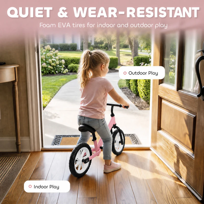Qaba Balance Bike, Baby Bike with Lighting Wheels, Adjustable Seat and Handlebar, Steering for 2-5 Years Old, Pink