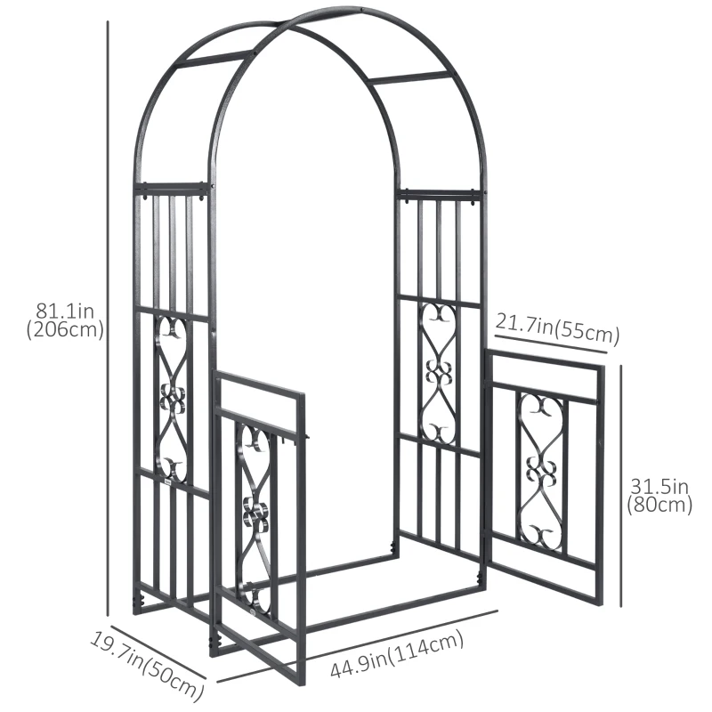 Outsunny 6.7 FT Steel Garden Arch with Gate Outdoor Courtyard Arbor for Climbing Vine Plants Lawn Backyard Decoration Dark Grey