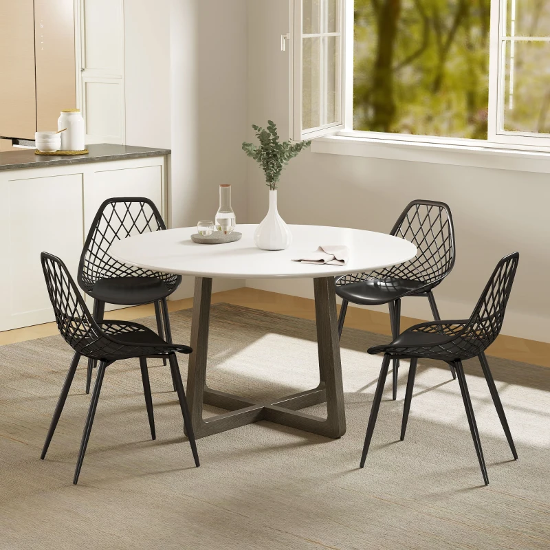 HOMCOM Modern Dining Chairs Set of 4, Plastic Kitchen Chairs with Hollow Backrest and Metal Legs for Living Dining Room, Black