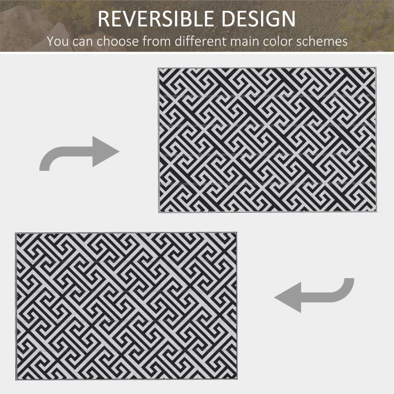Outsunny Reversible Outdoor RV Rug, Patio Floor Mat, 6' x 9' Plastic Straw Rug for Backyard, Deck, Beach, Camping, Black & White