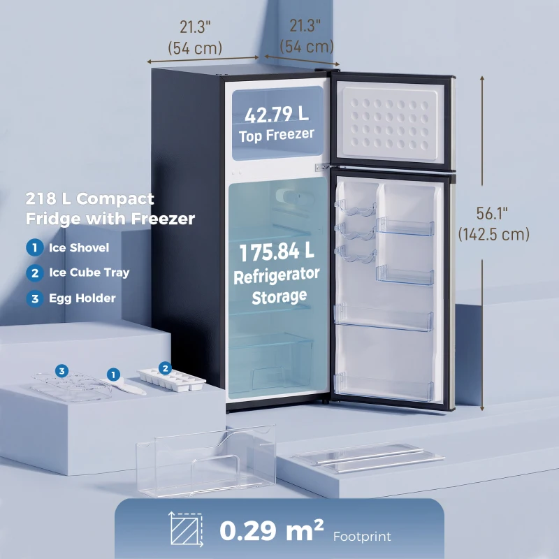 HOMCOM 7.7 Cu. Ft. Mini Fridge with Freezer, Compact Refrigerator with Adjustable Thermostat, Reversible Door, Silver