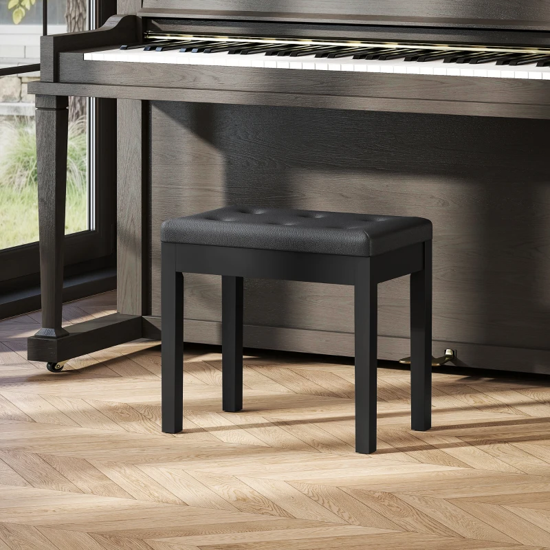 HOMCOM Faux Leather Keyboard Bench, Piano Bench with Storage and Padded Cushion, Black
