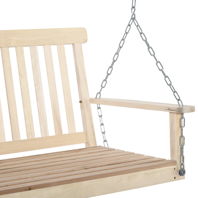 Outsunny 2 Person Wooden Porch Swing, Patio Swing Chair with Hanging Chains, Slatted Back & Seat, Outdoor Swing Bench for Garden, Backyard, Deck, Natural