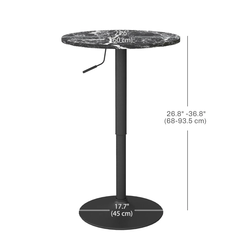 HOMCOM Adjustable Bar Table for 2, Round Pub Table with Steel Base for Home Bar, Small Dining Room, Black Marble