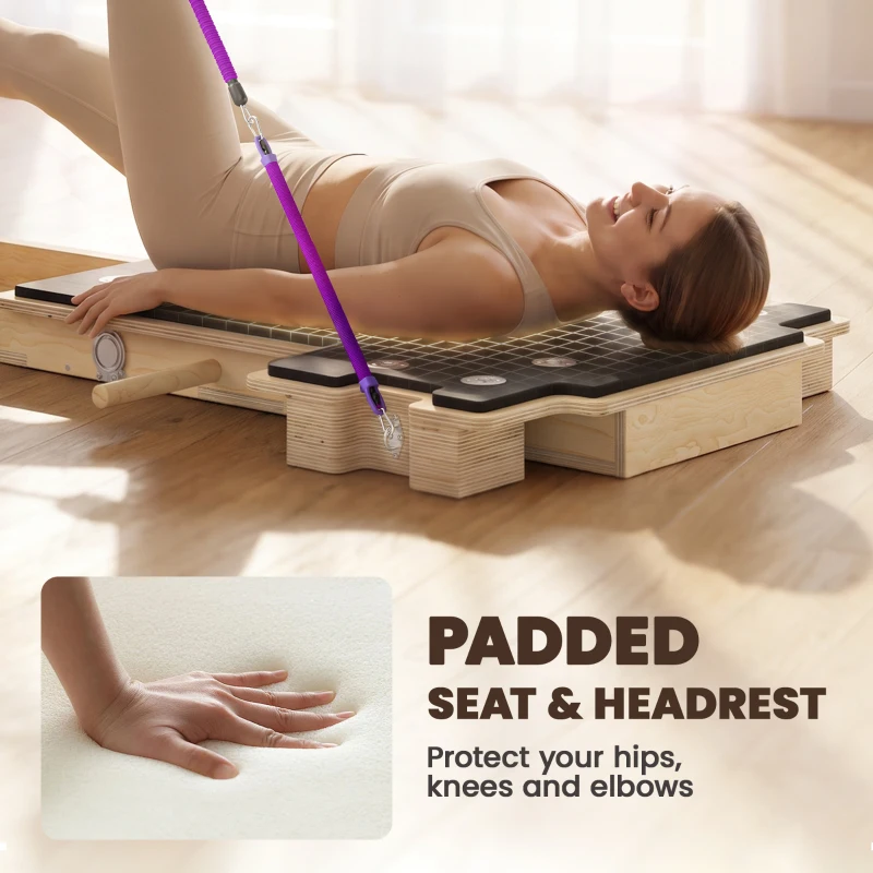 Soozier Foldable Pilates Reformer Machine, Multifunctional Pilates Board with Resistance Bands and Multi-Grips for Home Gym