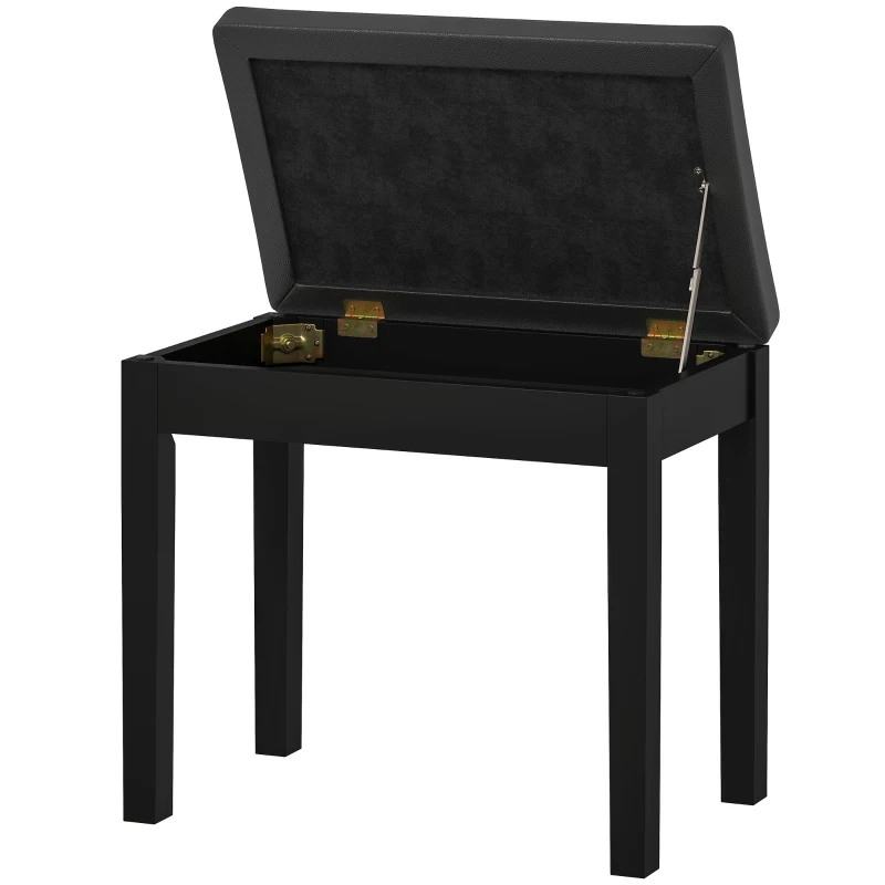 HOMCOM Faux Leather Keyboard Bench, Piano Bench with Storage and Padded Cushion, Black