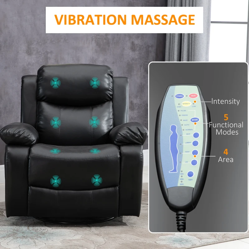HOMCOM Deluxe Manual Recliner Electronic Massage Sofa Recliner Chair Leather Lounge Black
