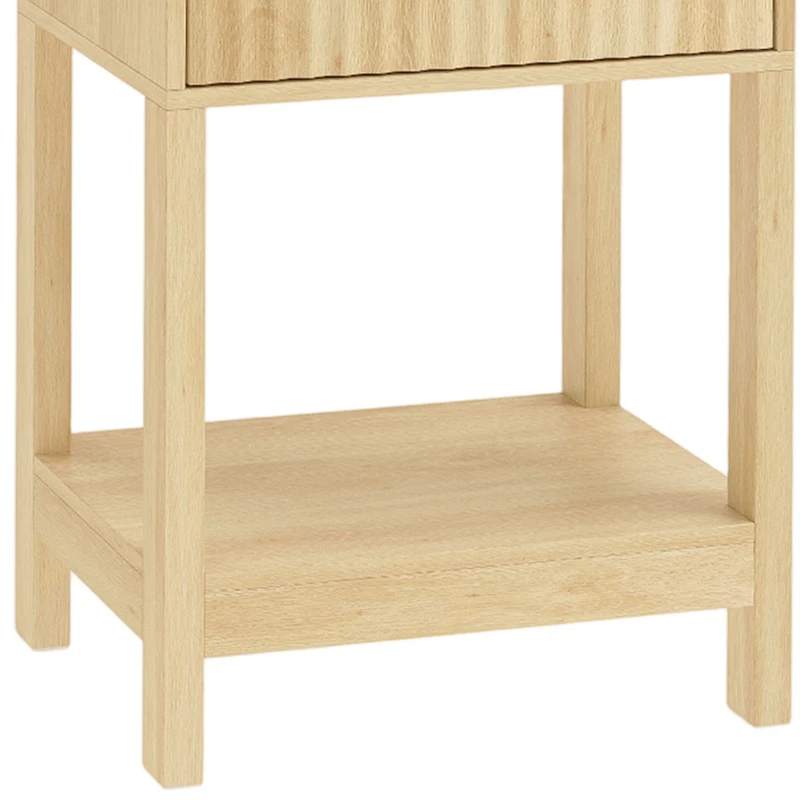 HOMCOM Modern Nightstand Set of 2, Slim Bedside Table with Drawer, Open Shelf and Built-in Charging for Bedroom, Oak