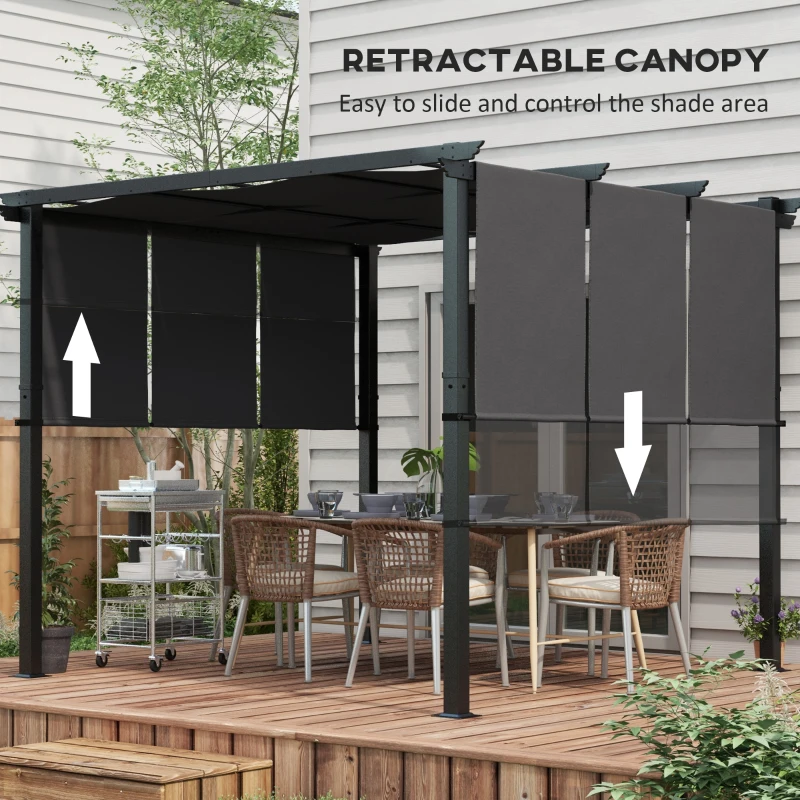 Outsunny 10' x 10' Metal Pergola, Outdoor Pergola with Retractable Canopy, for Garden, Patio, Backyard, Deck, Charcoal Grey