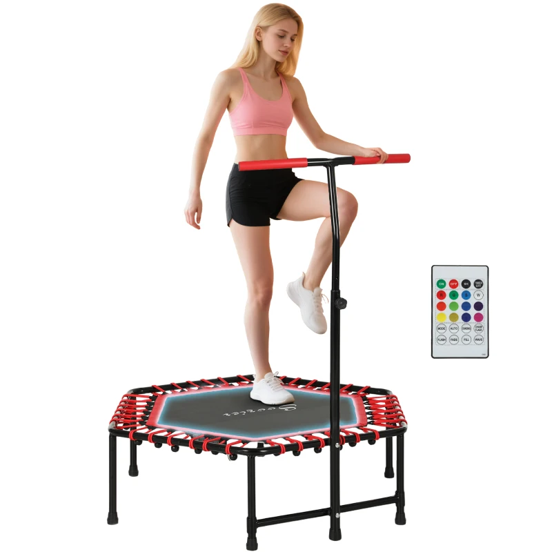 Soozier 45" Rebounder Trampoline for Adult, Quiet Bungee Rebounder with LED Lights and Adjustable Handle, Red